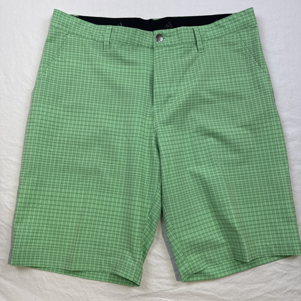 Adidas Golf Shorts Mens 34 GREEN Grid Check Plaid Performance Stretch PREPPY